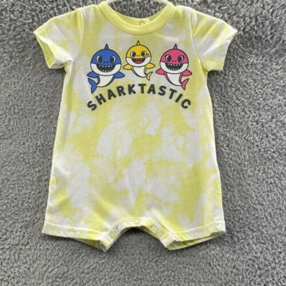Pink Fong Baby Shark Romper Baby‎ Boys Size 3-6 Months Yellow Tie Dye Romper 3M